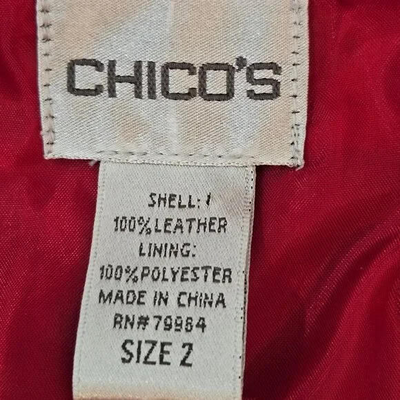 Chicos Red Suede Leather Jacket Size 2 Large Double Zip Flaw Work Jacket Lined - Picture 7 of 10